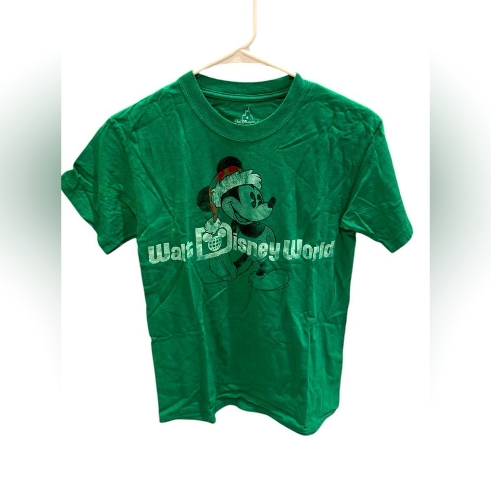 Vintage Walt Disney World Christmas Women’s T-Shirt Green Mickey Mouse Small